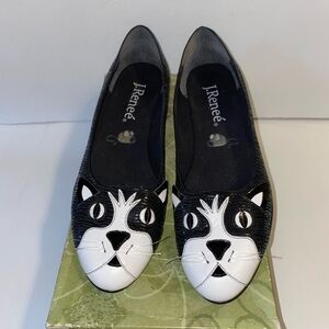 J.Renee Black and White Cat Design Flats